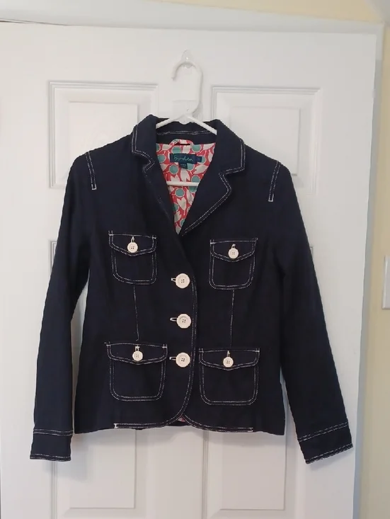 Boden Sz 8, (Runs S), Navy Blazer Jacket with Cream Buttons - Picture 1 of 8